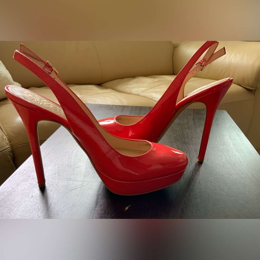 Women’s Vince Camuto Orange Patent Leather Slingback 4" Stiletto Heel shoes,  7